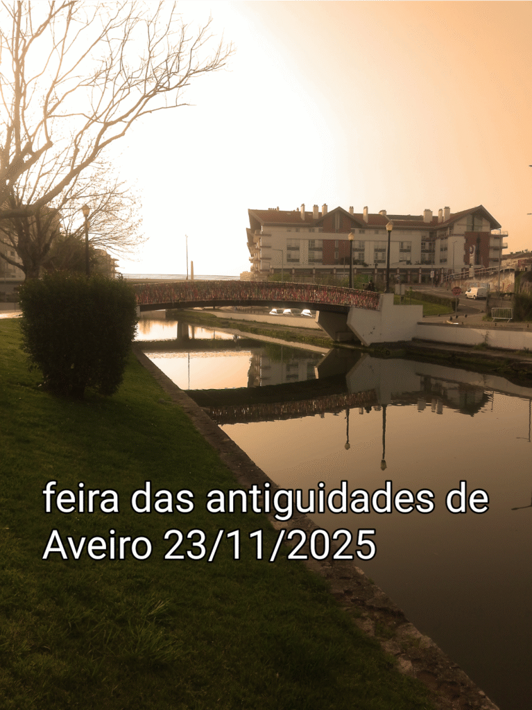 photo du canal de aveiro pour annoncer la foire d'antiquités du 23/11/2025